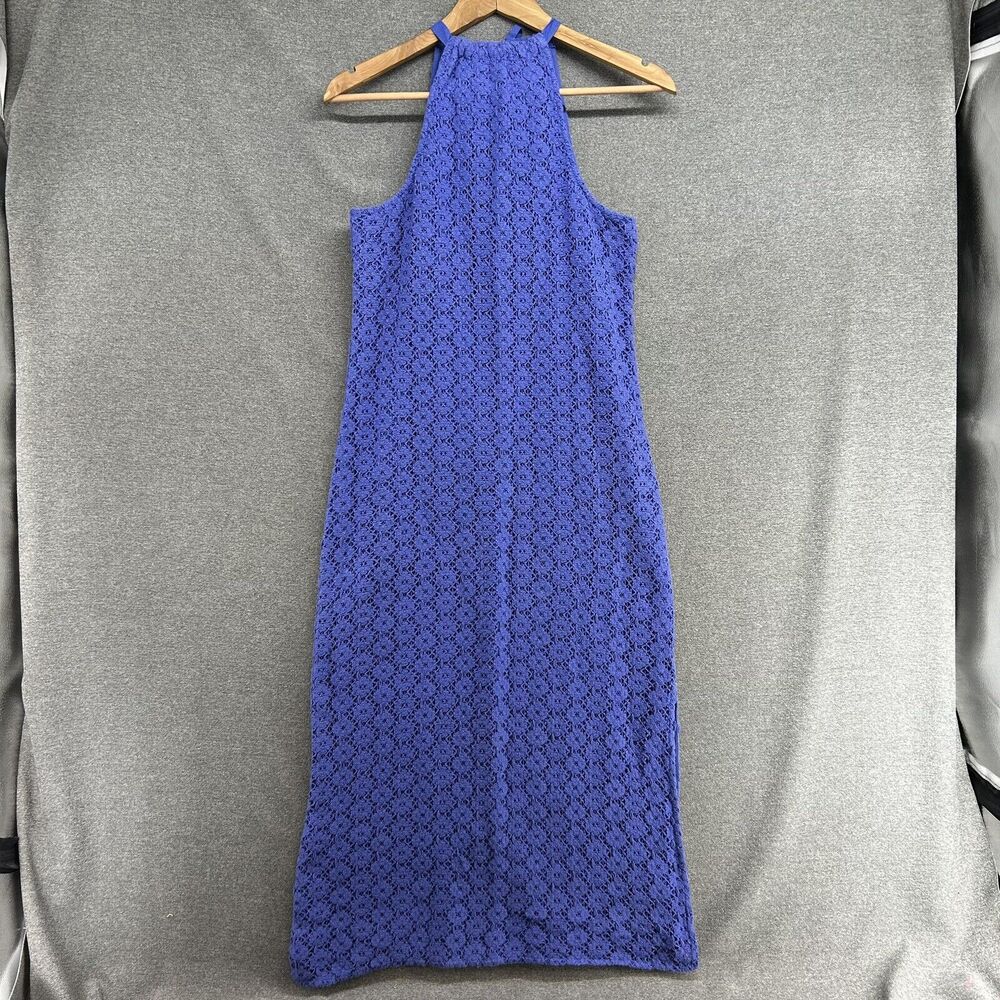 A New Day XS Crochet Halter Fitted Midi Dress Sleeveless Knit Boho Side Slits